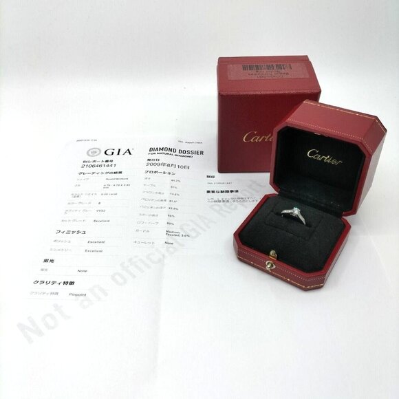 CARTIER RING SOLITAIRE Diamond 0.4ct Platinum Pt 950 Gold Ring W Box GIA CERT - Picture 4 of 16